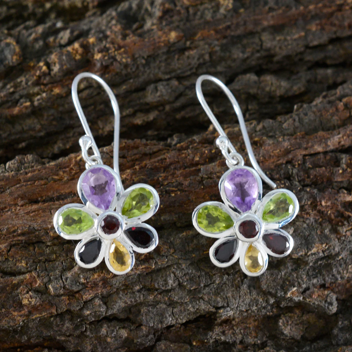 Multi French Ivana multiple Dangle multicolor 92.5 Silver Earring - Image 3