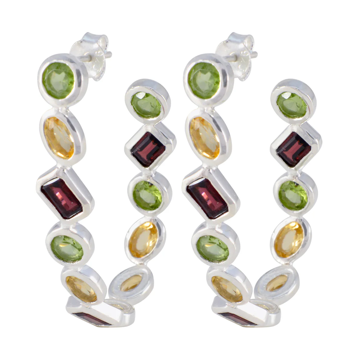 Multi French Kennedy multiple Stud multicolor 925 Silver Earring