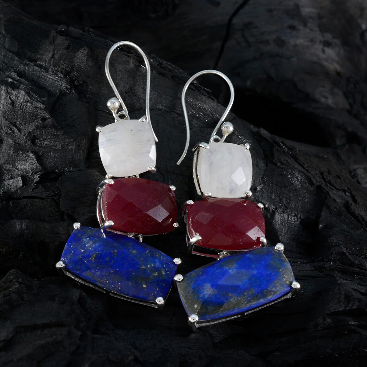 Multi French Lorena Trilogy Dangle multicolor 92.5 Silver Earring - Image 2