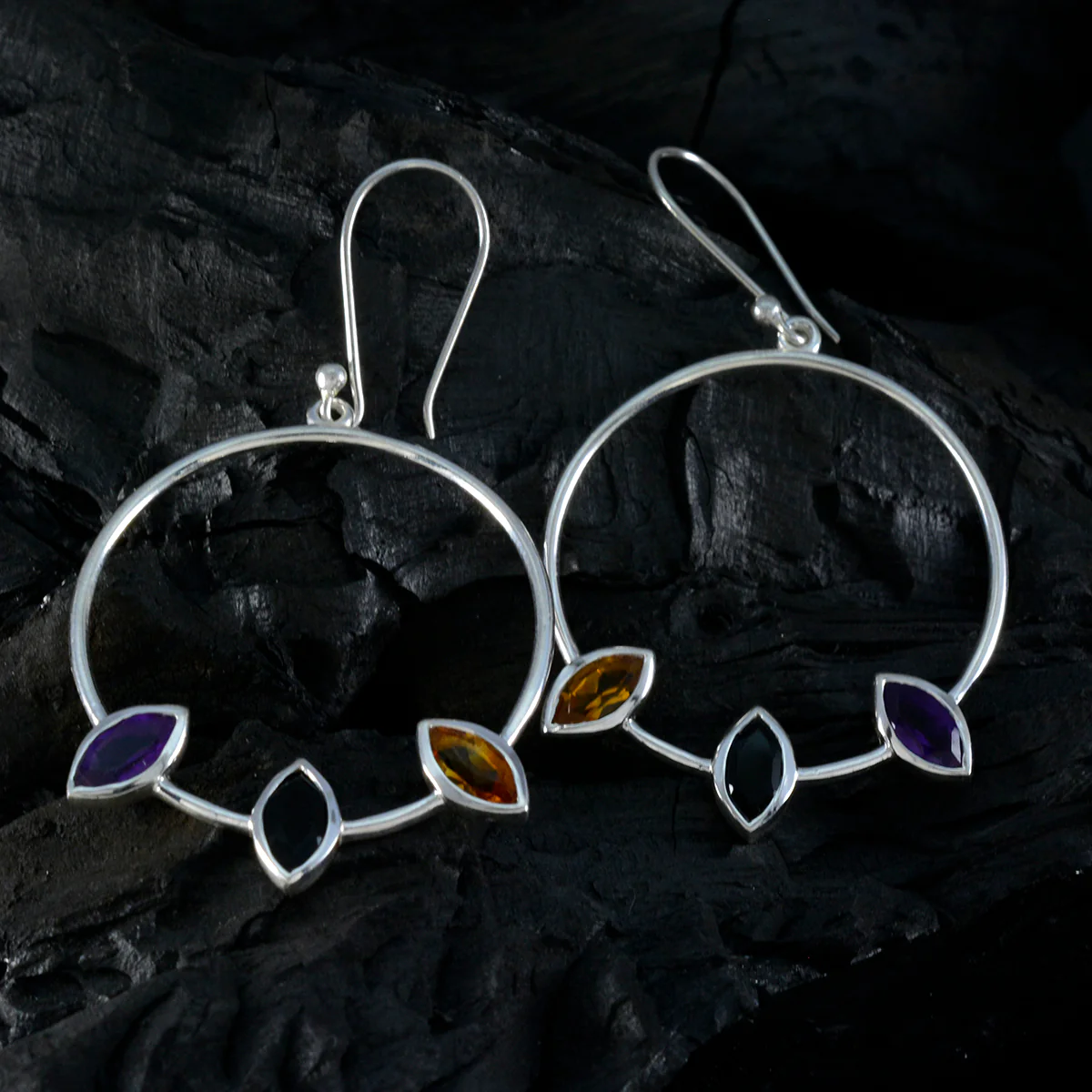 Multi French Nella Trilogy Dangle multicolor 92.5 Silver Earring - Image 2