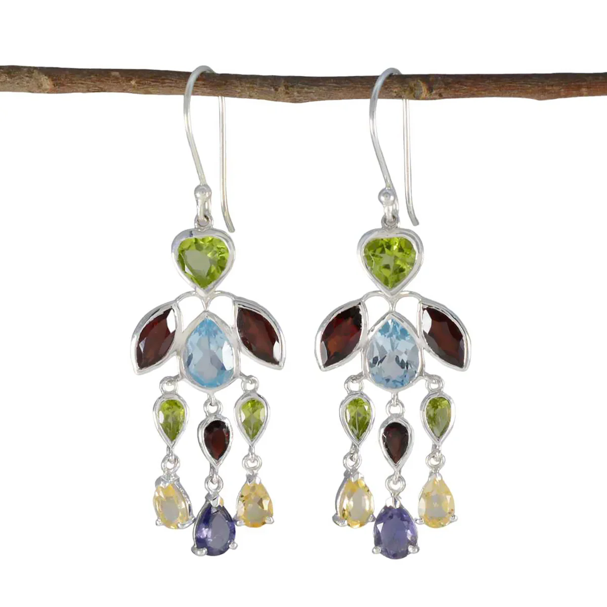 Multi French Sakura multiple Dangle multicolor Sterling Silver Earring