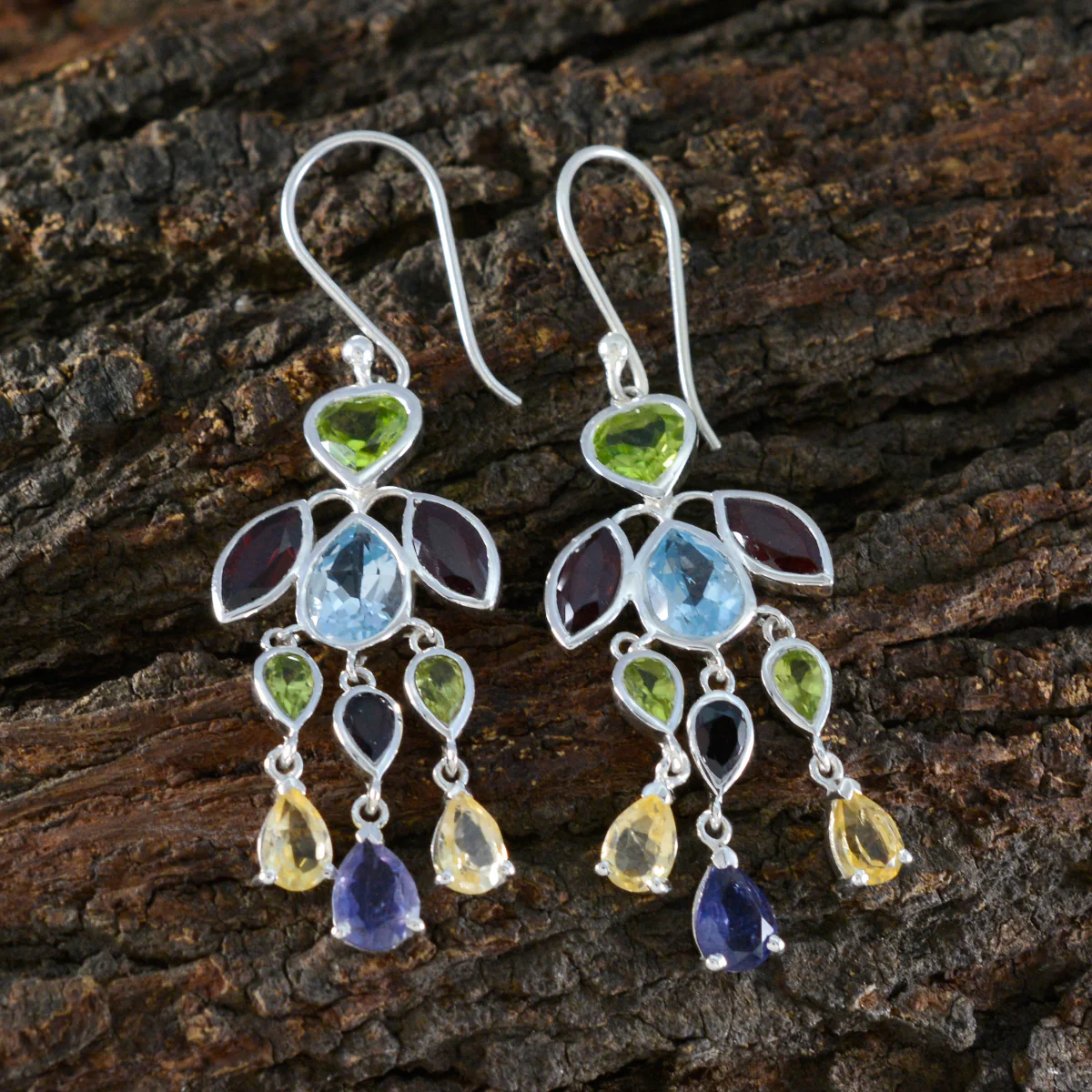 Multi French Sakura multiple Dangle multicolor Sterling Silver Earring - Image 3