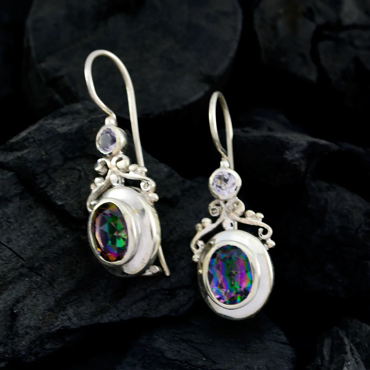 Multi French Seo-yeon multiple Dangle multicolor 925 Silver Earring - Image 2
