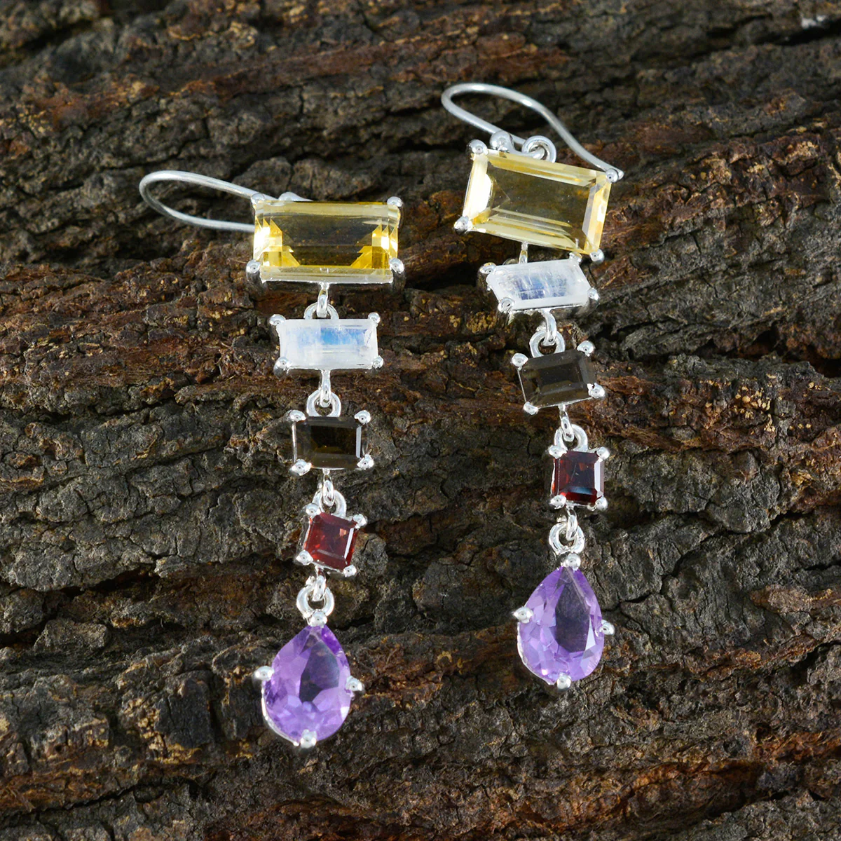 Multi French Sofia Penta Dangle multicolor 92.5 Silver Earring - Image 3