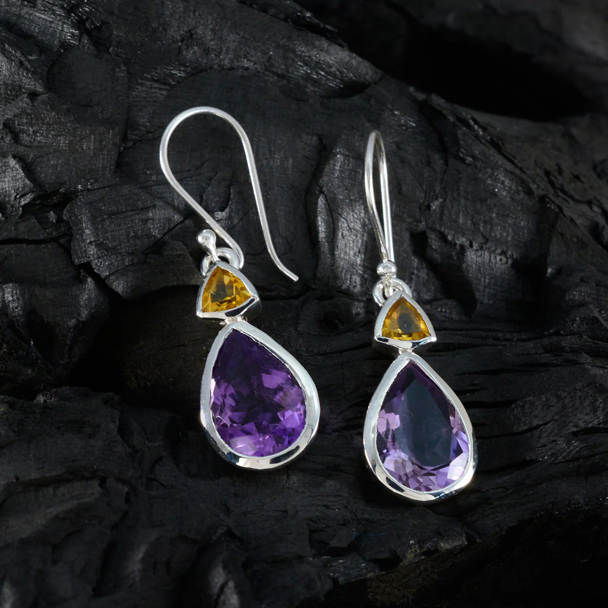 Multi German Bruna Toi et Moi Dangle multicolor 92.5 Silver Earring - Image 2