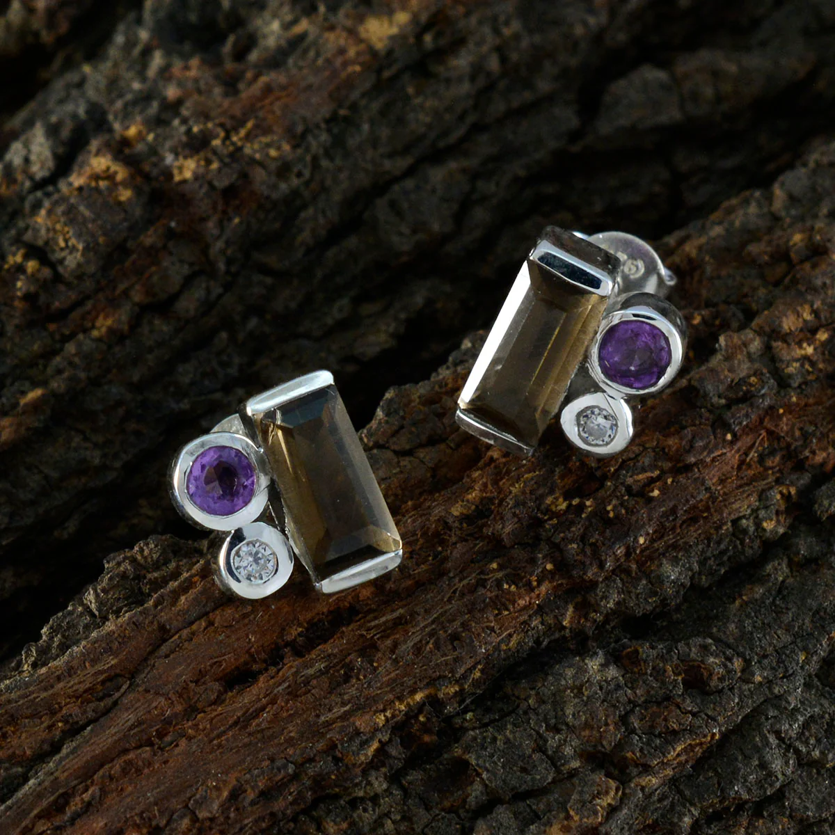 Multi German Milagros Trilogy Stud multicolor Silver Earring - Image 3