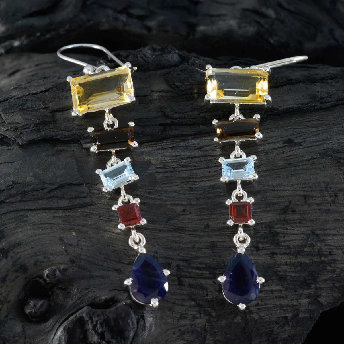 Multi German Sophia Penta Dangle multicolor 925 Sterling Silver Earring - Image 2