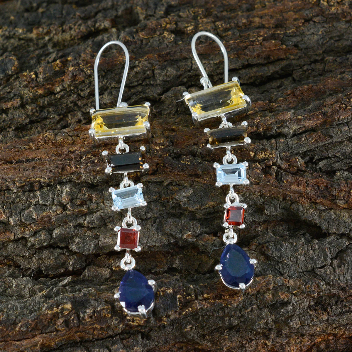 Multi German Sophia Penta Dangle multicolor 925 Sterling Silver Earring - Image 3