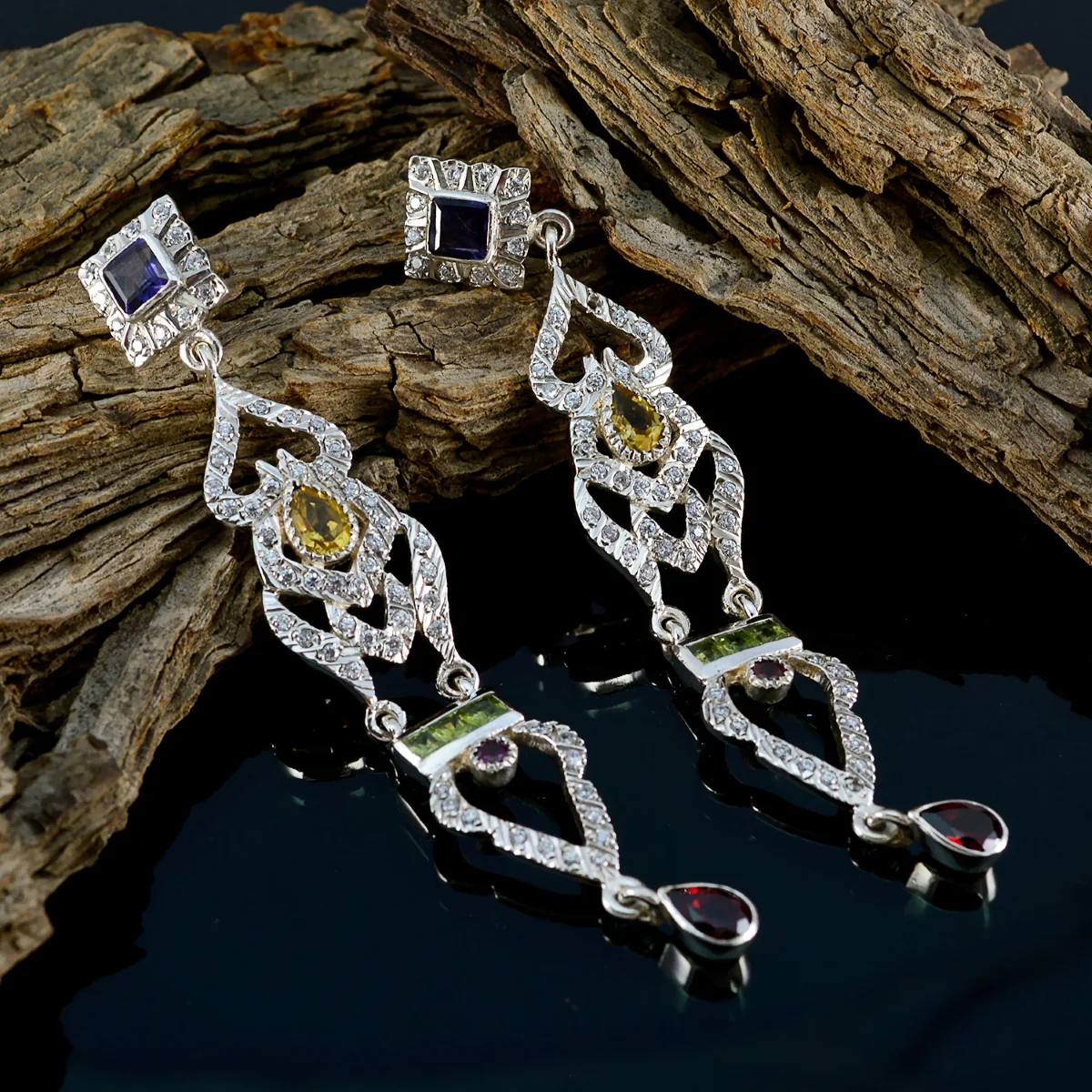 Multi Indian Aisha multiple Stud multicolor Sterling Silver Earring - Image 3