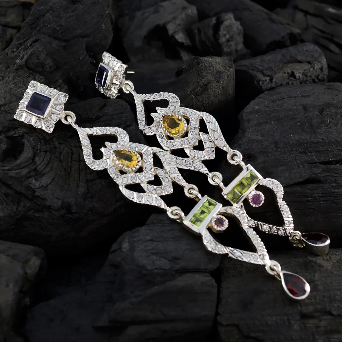 Multi Indian Aisha multiple Stud multicolor Sterling Silver Earring - Image 4