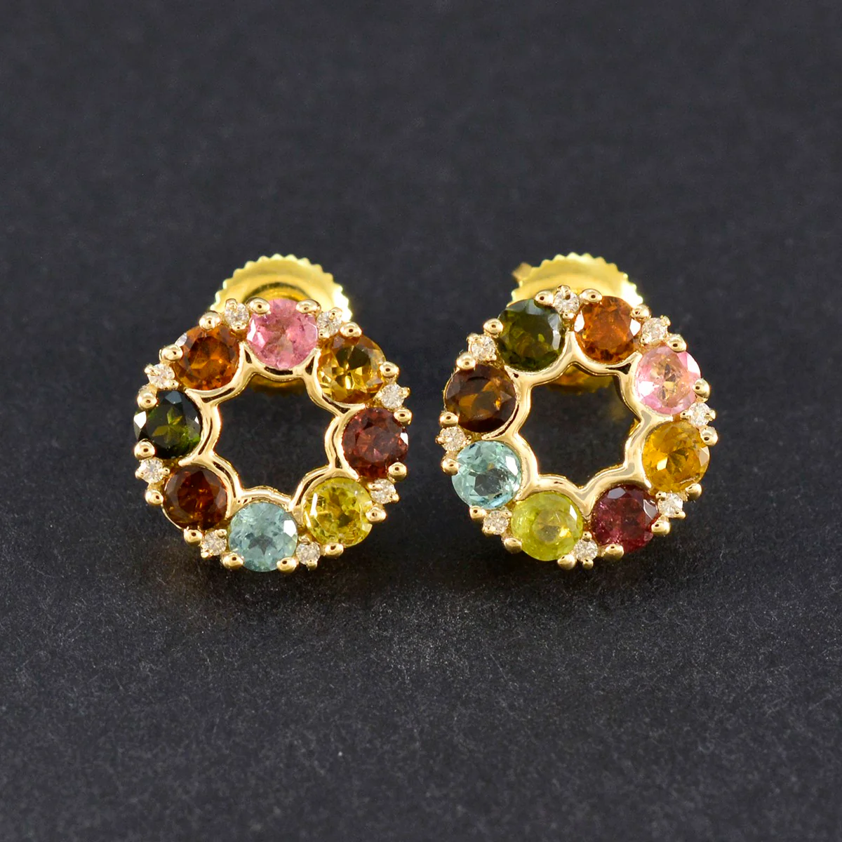 Multi Indian Araya multiple Stud multicolor 925 Sterling Silver Earring - Image 4
