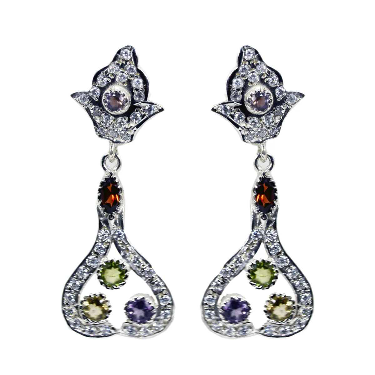 Multi Indian Nisa multiple Stud multicolor 92.5 Silver Earring