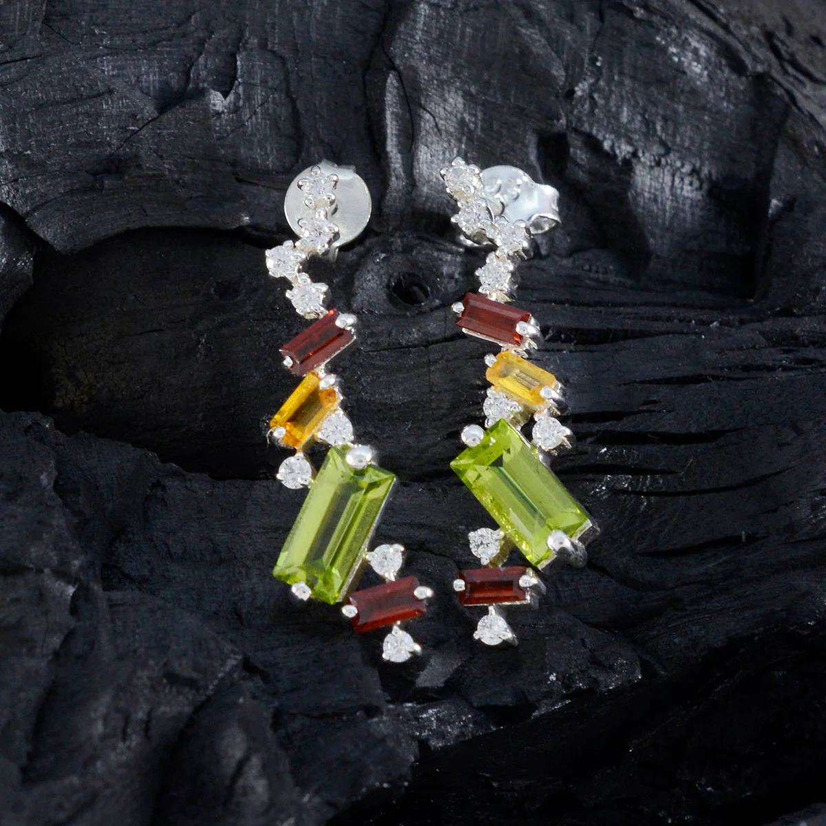 Multi Italian Antonia multiple Stud multicolor Sterling Silver Earring - Image 2