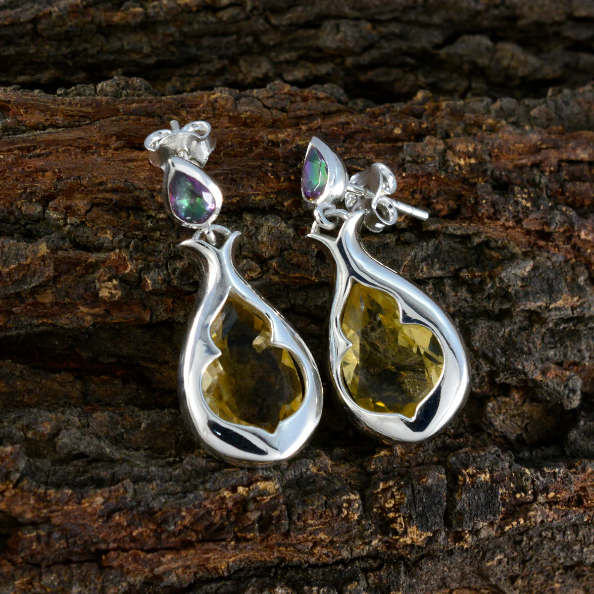 Multi Italian Evelyn Toi et Moi Stud multicolor 925 Sterling Silver Earring - Image 3