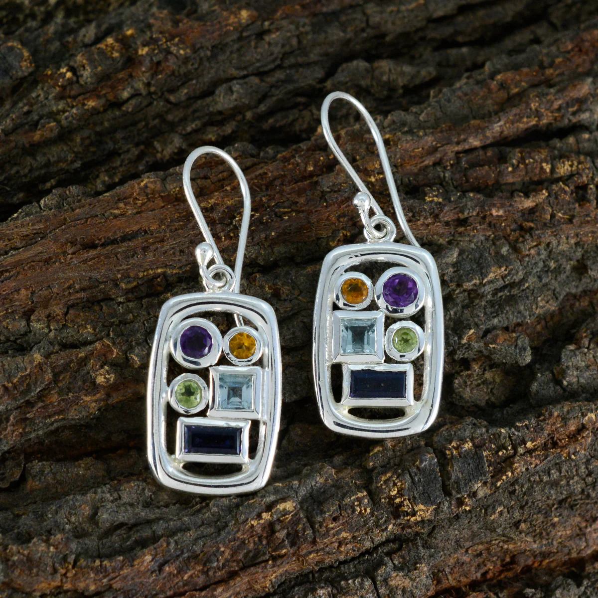 Multi Italian Isadora Penta Dangle multicolor 925 Silver Earring - Image 3