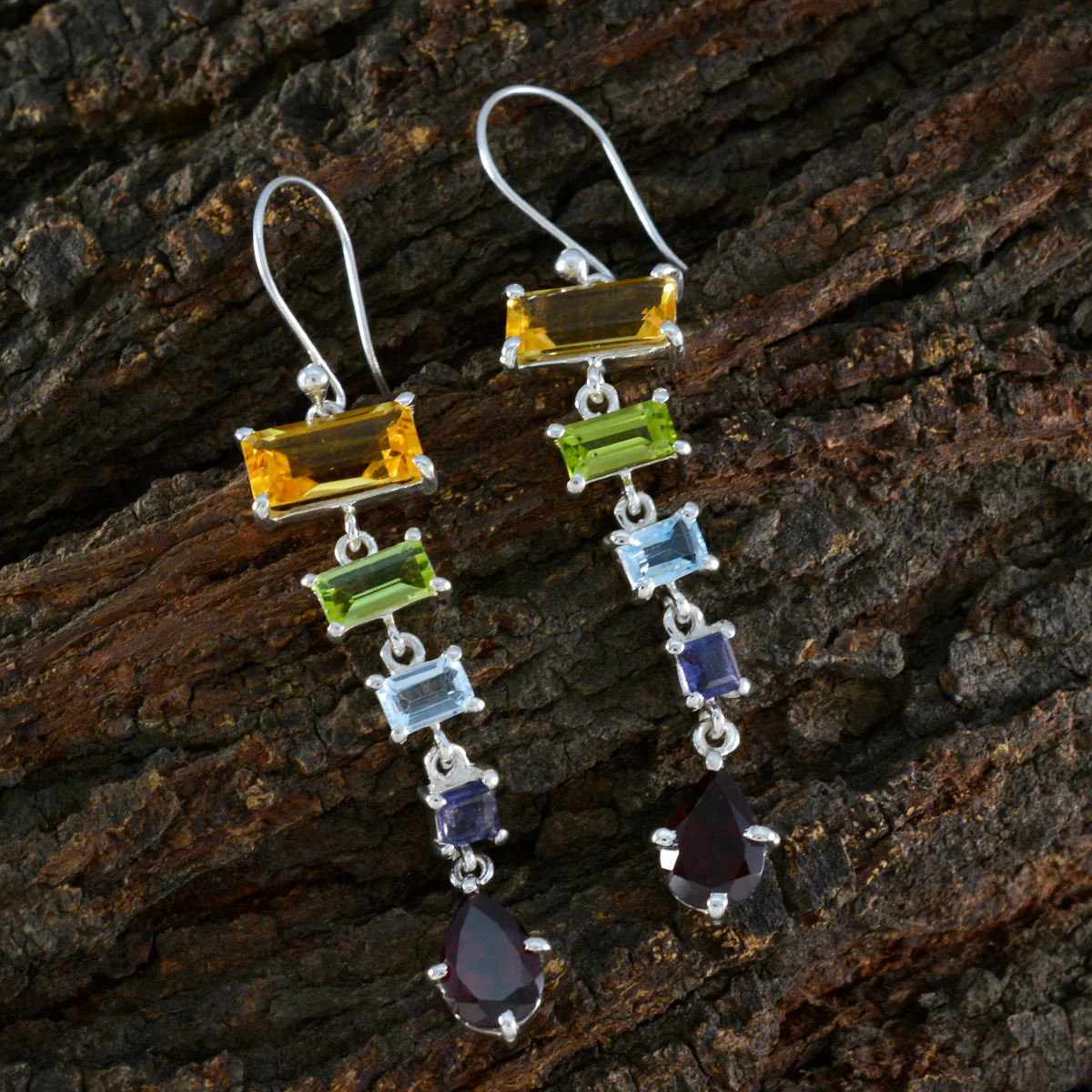 Multi Italian Penelope Penta Dangle multicolor 925 Silver Earring - Image 3