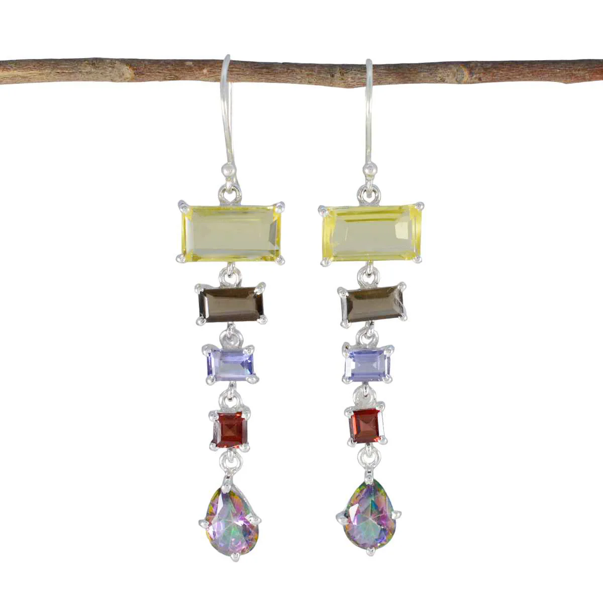 Multi Italian Zoey Penta Dangle multicolor 92.5 Silver Earring