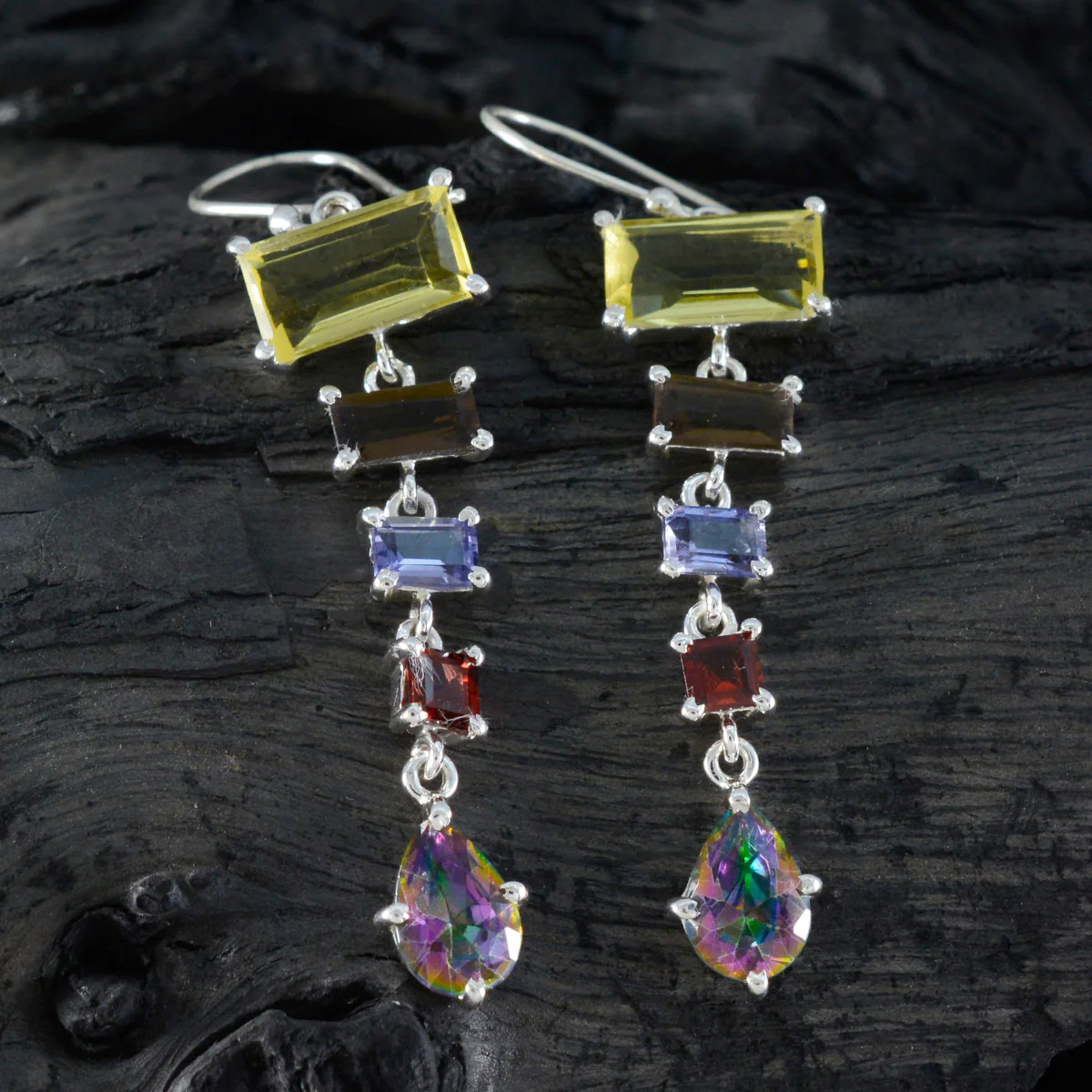 Multi Italian Zoey Penta Dangle multicolor 92.5 Silver Earring - Image 2