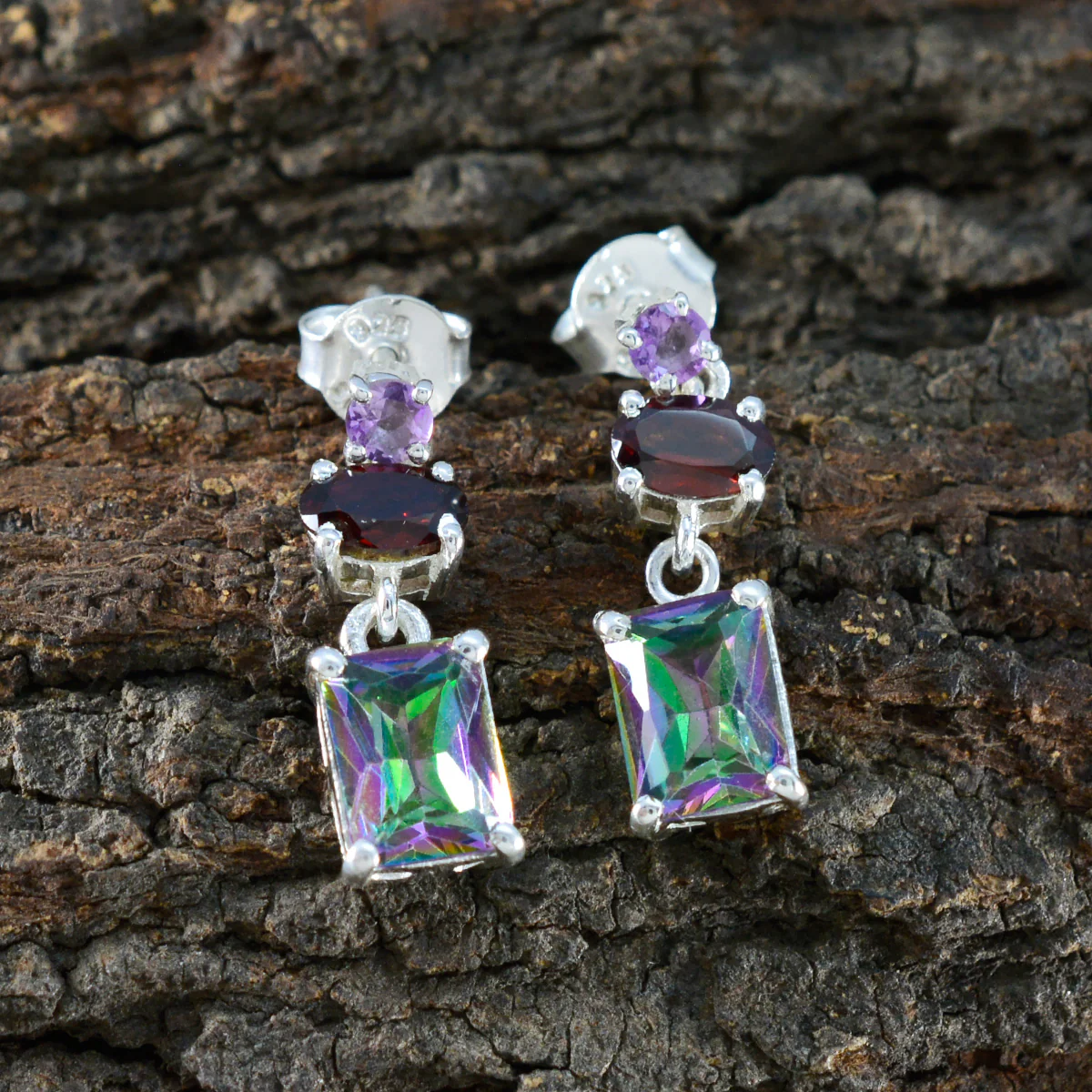 Multi Japanese Addison Trilogy Stud multicolor Sterling Silver Earring - Image 3