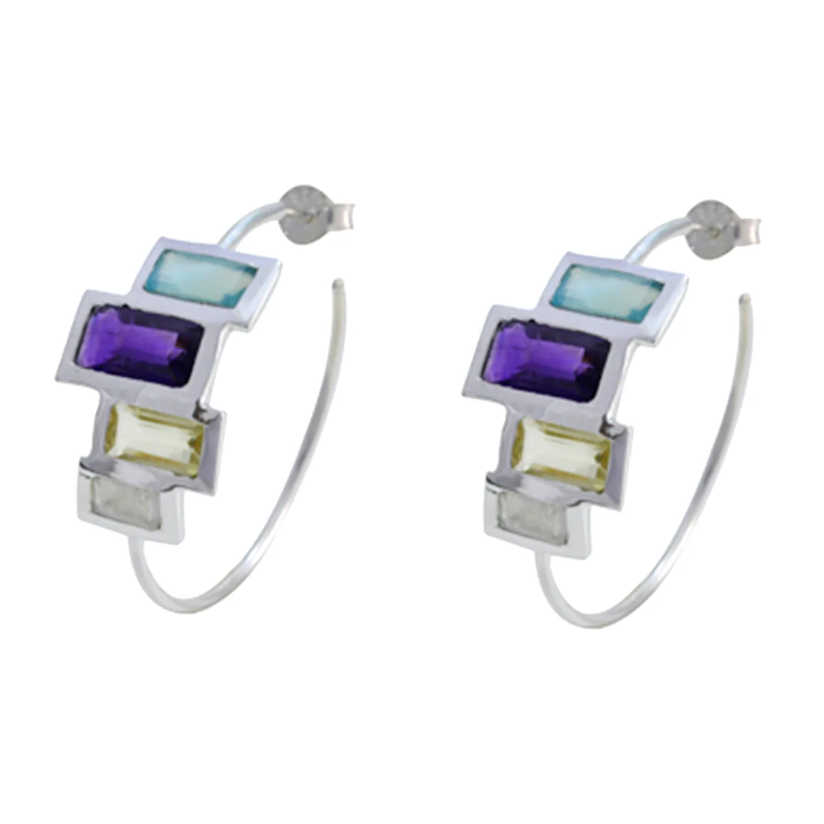 Multi Japanese Constanza multiple Stud multicolor 92.5 Silver Earring