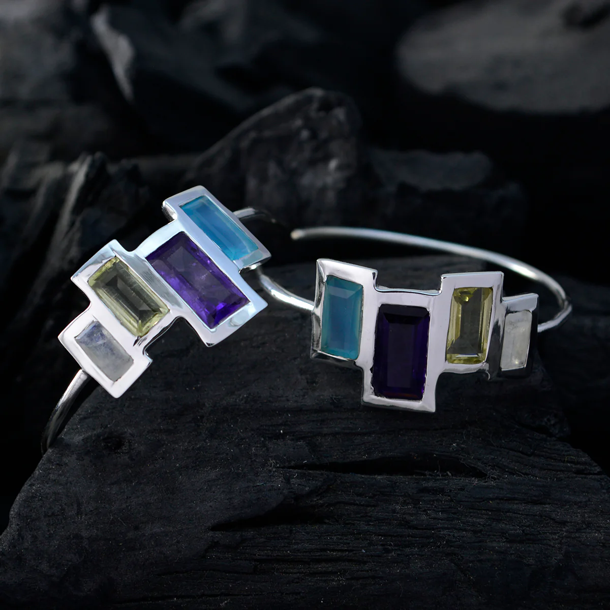 Multi Japanese Constanza multiple Stud multicolor 92.5 Silver Earring - Image 2