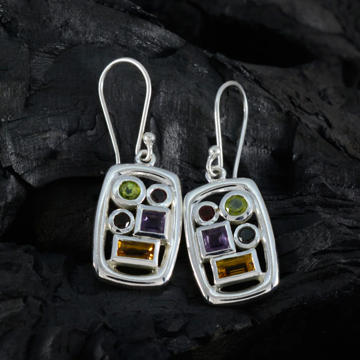 Multi Japanese Gabriela Penta Dangle multicolor Silver Earring - Image 2