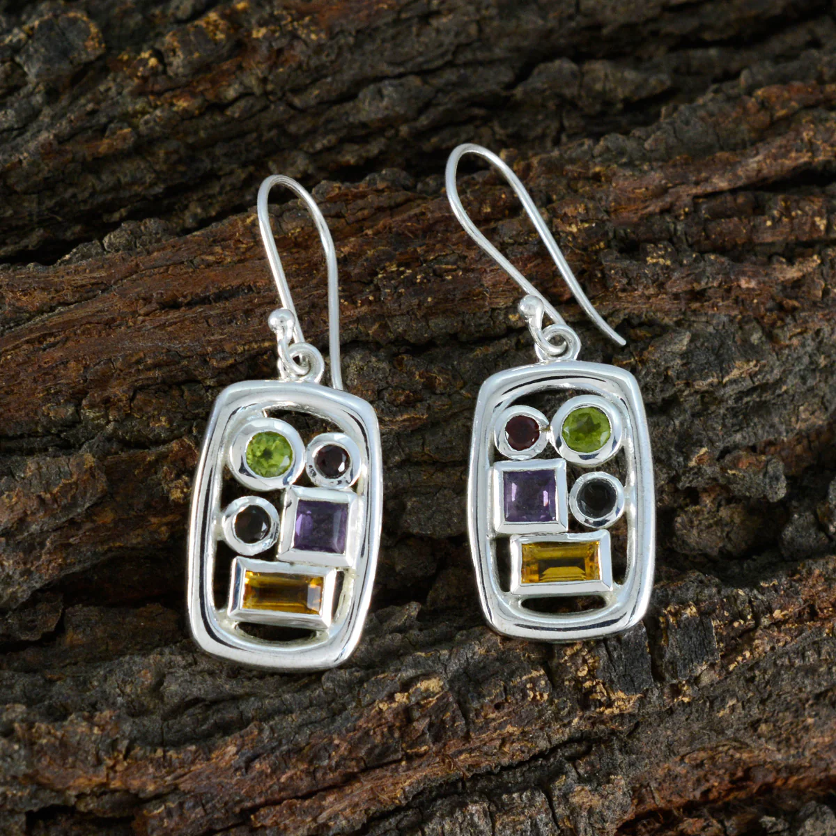 Multi Japanese Gabriela Penta Dangle multicolor Silver Earring - Image 3
