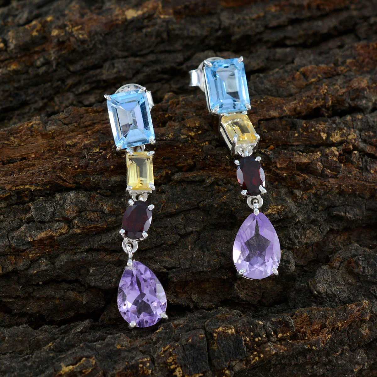 Multi Japanese Luisa quarter Stud multicolor 925 Silver Earring - Image 3