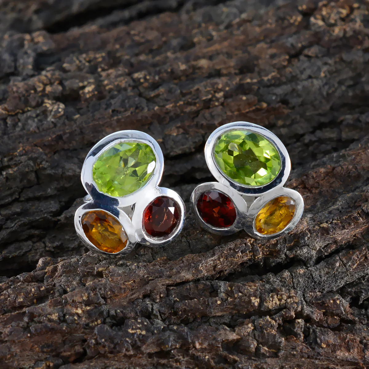 Multi Japanese Pauline multiple Stud multicolor 925 Sterling Silver Earring - Image 3
