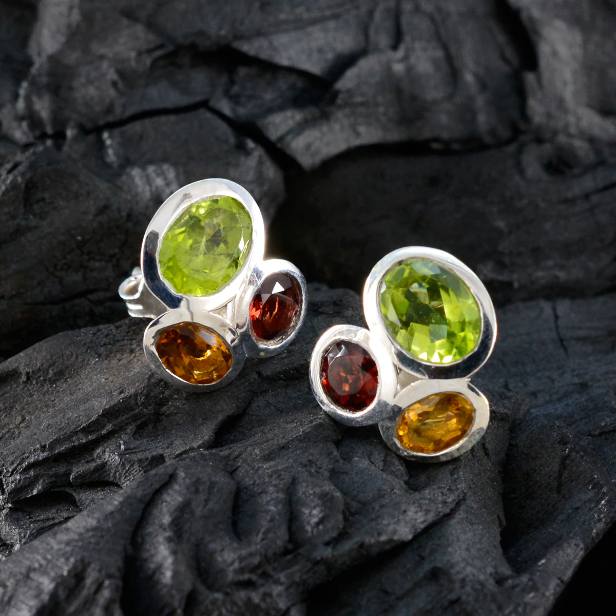 Multi Japanese Pauline multiple Stud multicolor 925 Sterling Silver Earring - Image 4