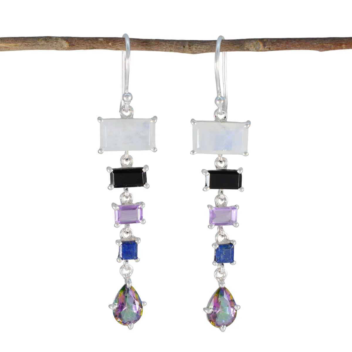 Multi Japanese Yasmine Penta Dangle multicolor Sterling Silver Earring
