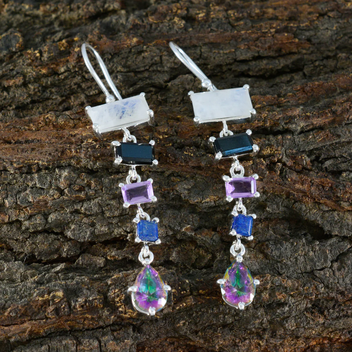 Multi Japanese Yasmine Penta Dangle multicolor Sterling Silver Earring - Image 3