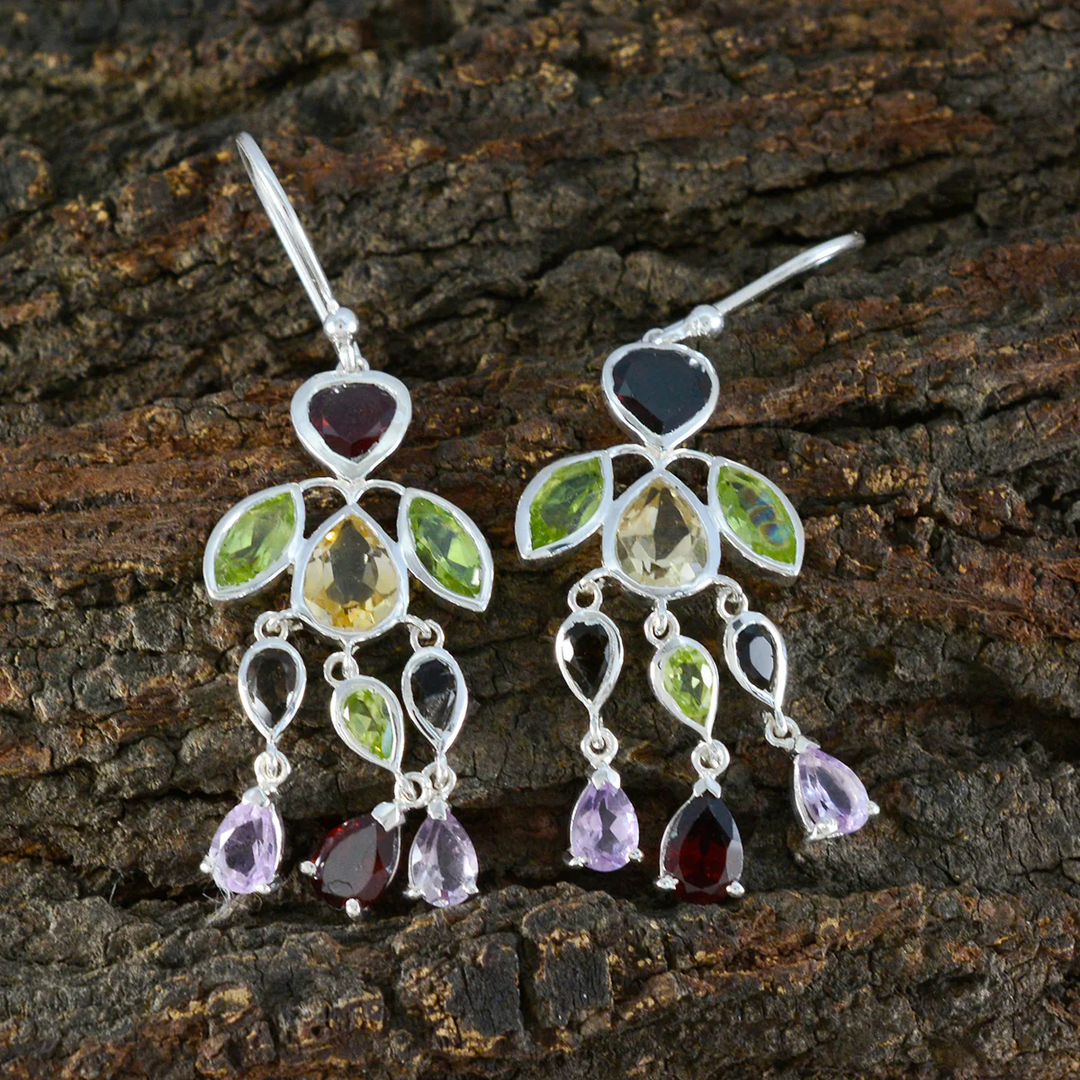 Multi Japanese Yuna multiple Dangle multicolor 925 Sterling Silver Earring - Image 3