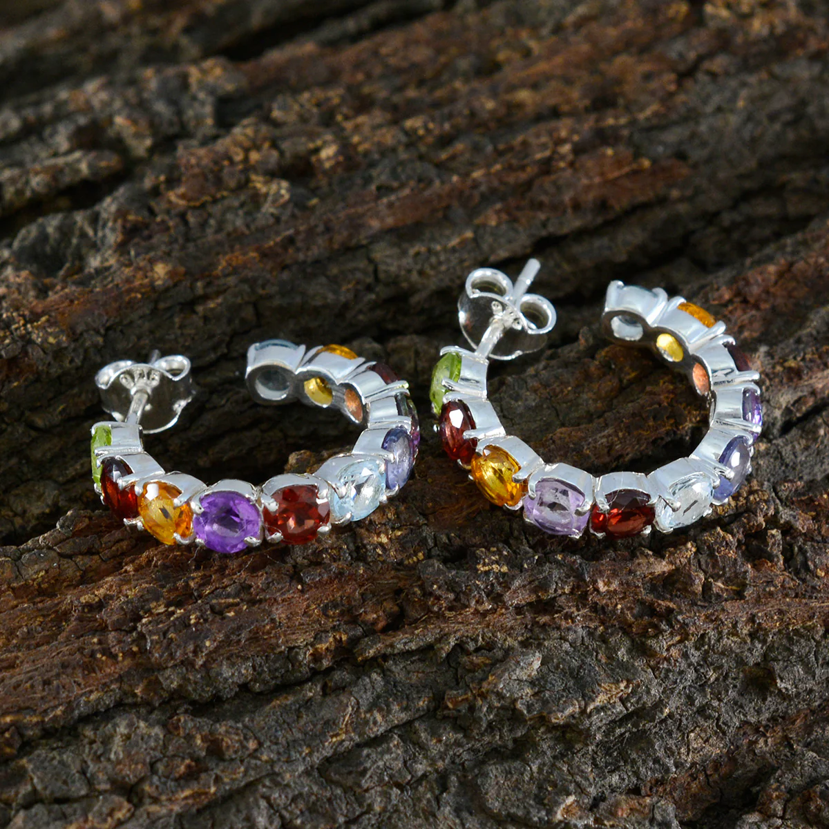 Multi Korean Julia multiple Stud multicolor 925 Silver Earring - Image 3