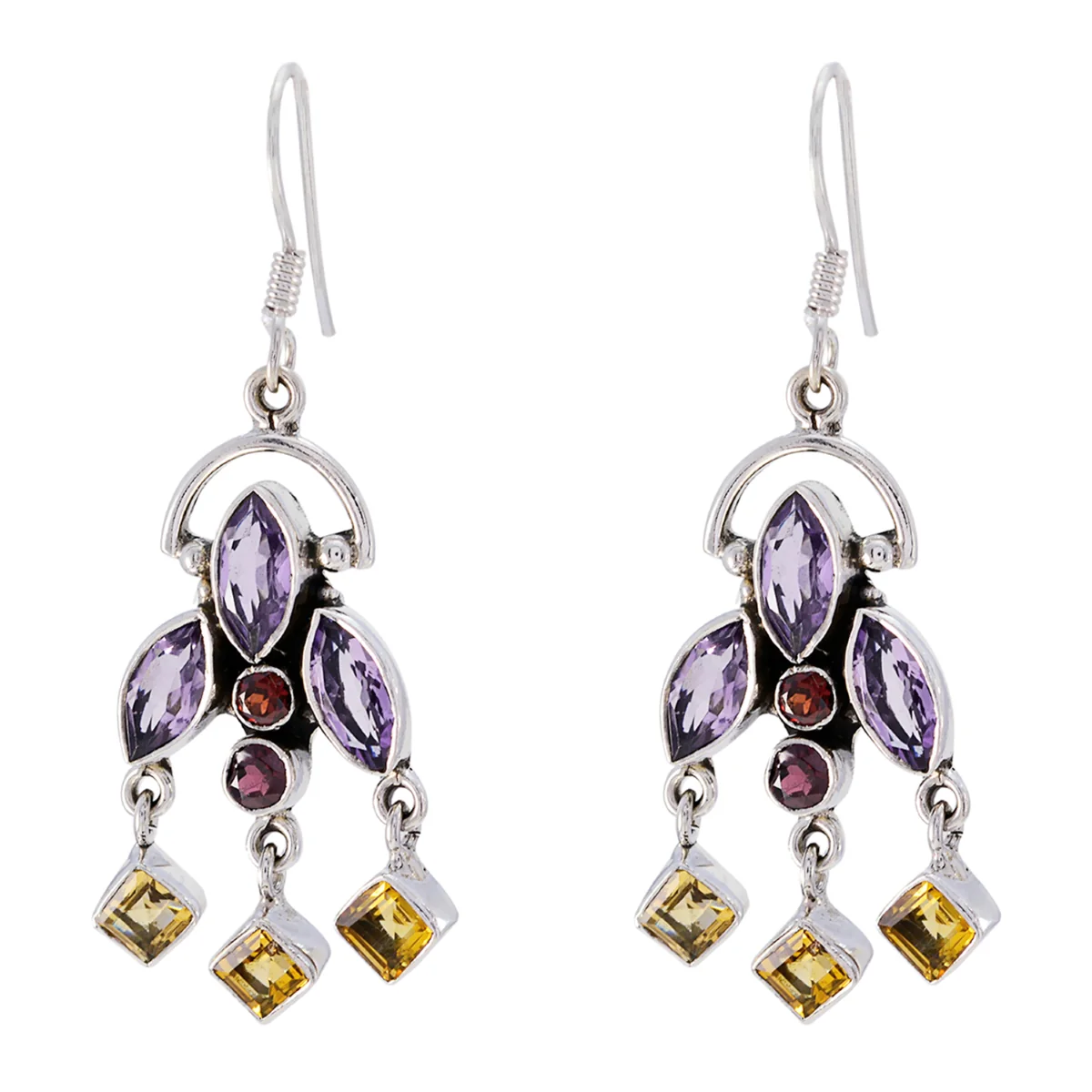 Multi Korean Sara multiple Dangle multicolor Silver Earring
