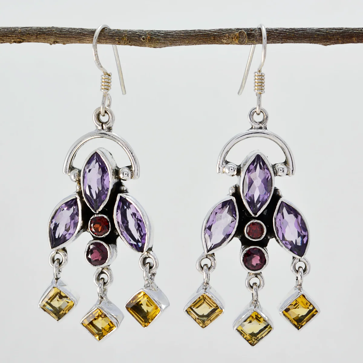 Multi Korean Sara multiple Dangle multicolor Silver Earring - Image 2