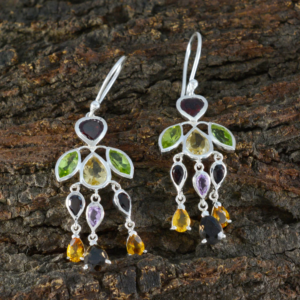 Multi Korean Yuki multiple Dangle multicolor 92.5 Silver Earring - Image 3