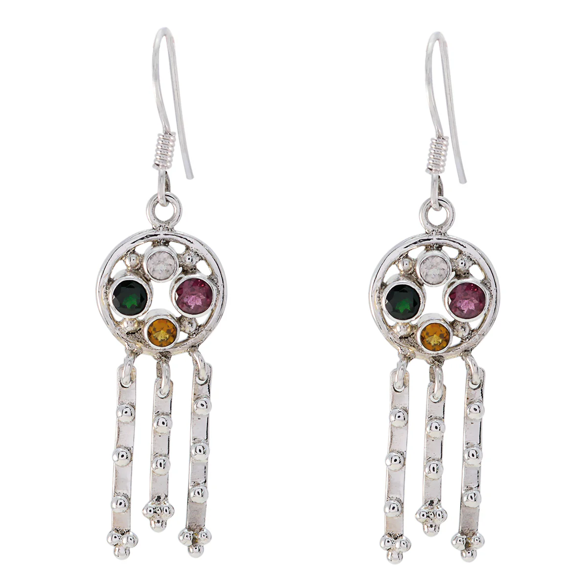 Multi Latin American Ivy multiple Dangle multicolor Silver Earring