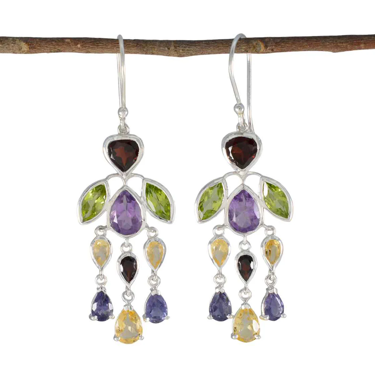 Multi Latin American Rina multiple Dangle multicolor Silver Earring