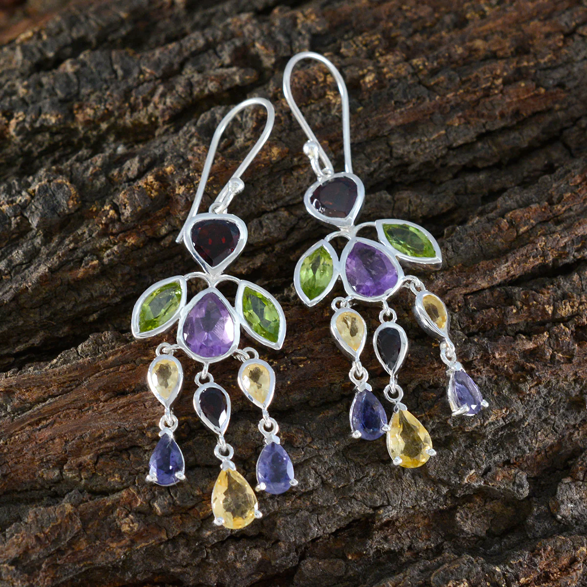 Multi Latin American Rina multiple Dangle multicolor Silver Earring - Image 3