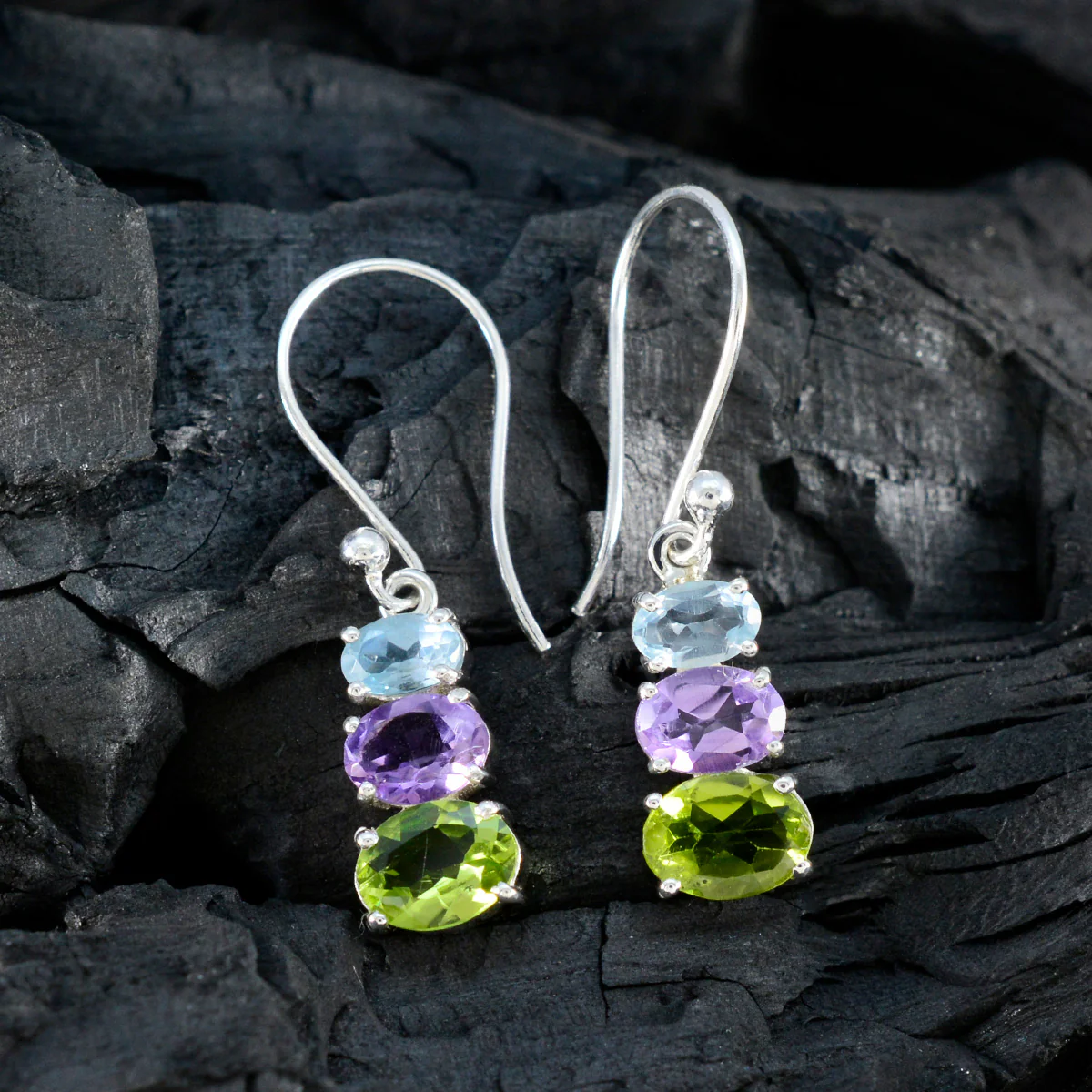 Multi Latin American Tereza multiple Dangle multicolor Silver Earring - Image 4