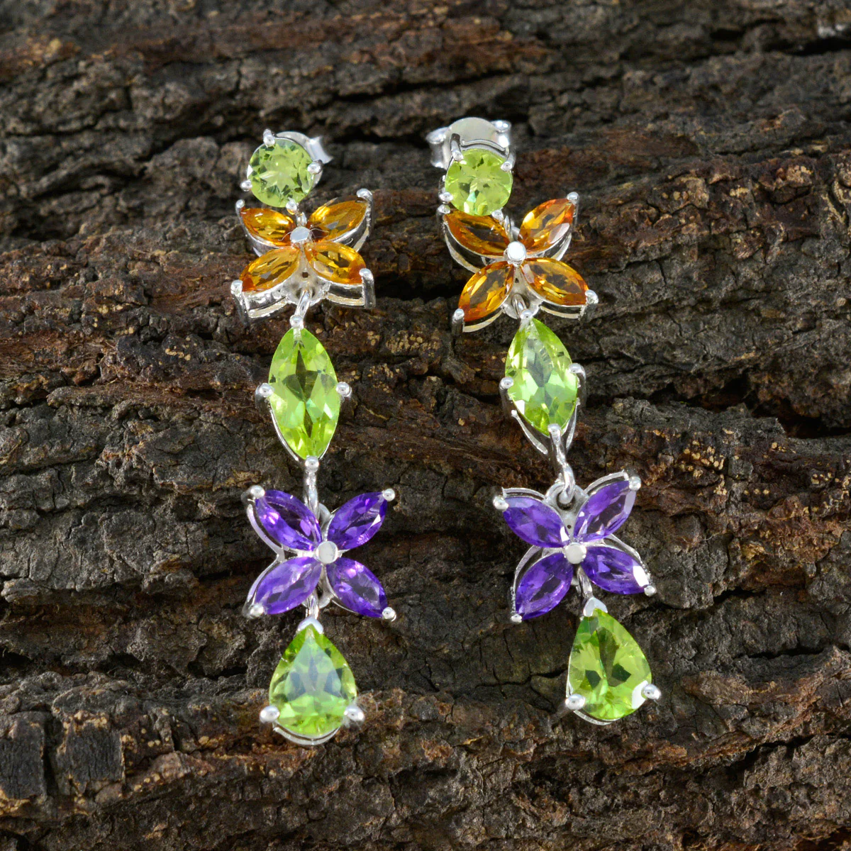 Multi Mexican Camilla multiple Stud multicolor 925 Silver Earring - Image 3