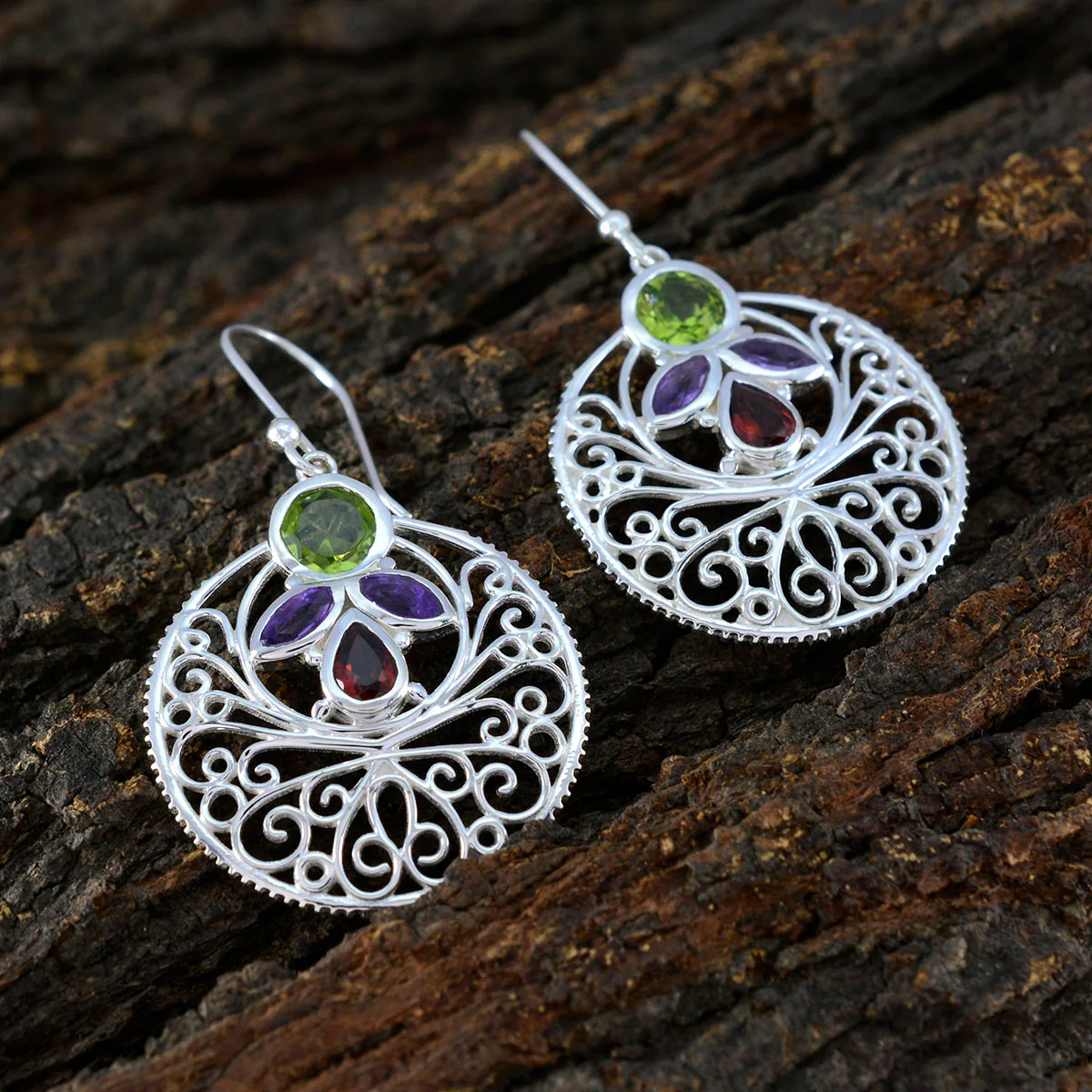 Multi Mexican Josephine quarter Dangle multicolor 92.5 Silver Earring - Image 3