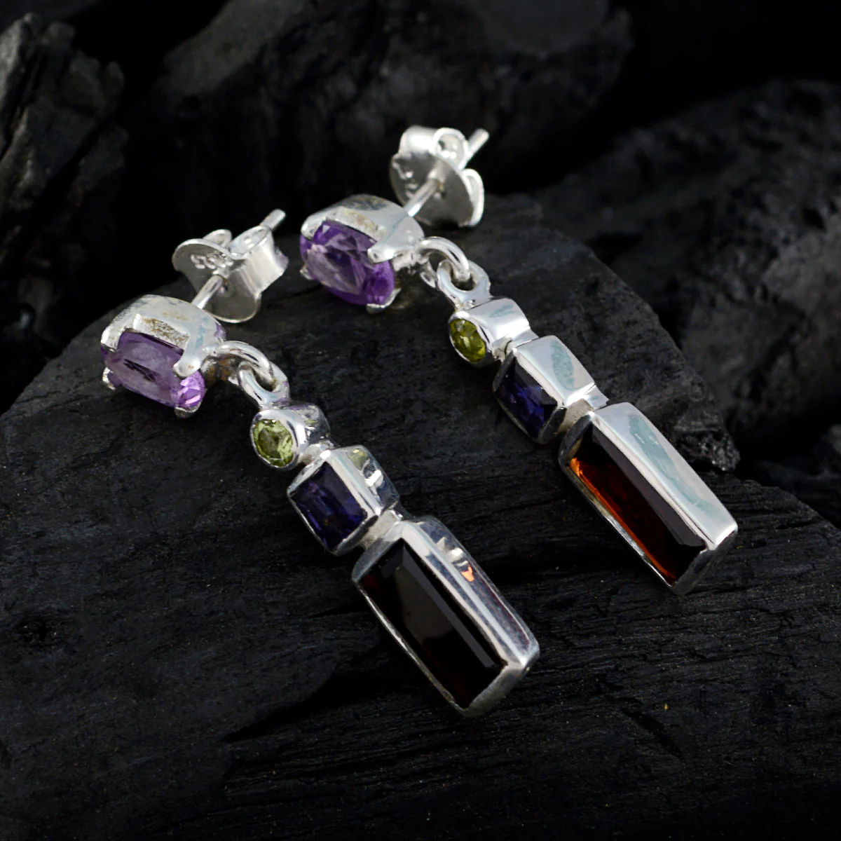 Multi Mexican Lucy multiple Dangle multicolor 925 Sterling Silver Earring - Image 2