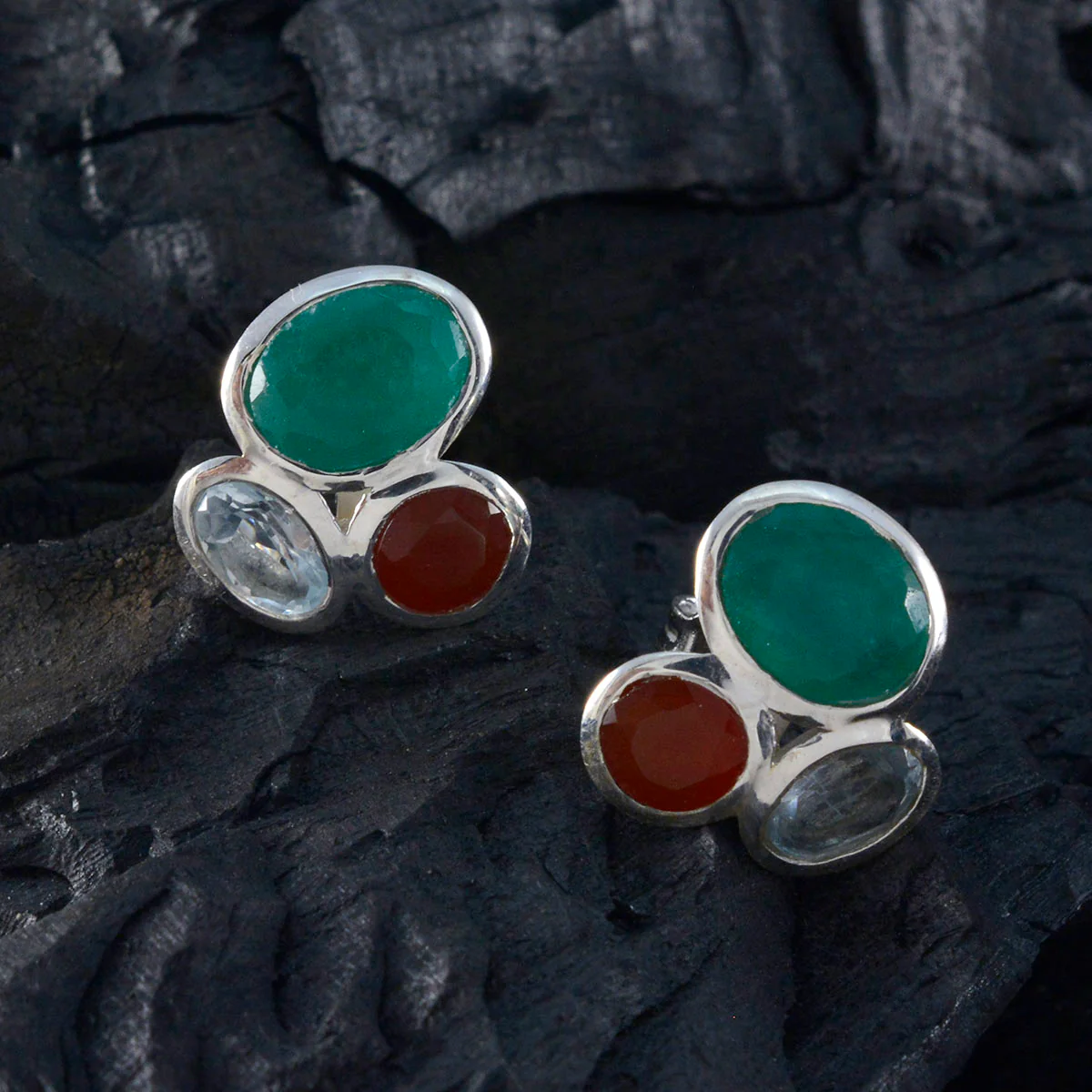 Multi Mexican Savannah multiple Stud multicolor Sterling Silver Earring - Image 2