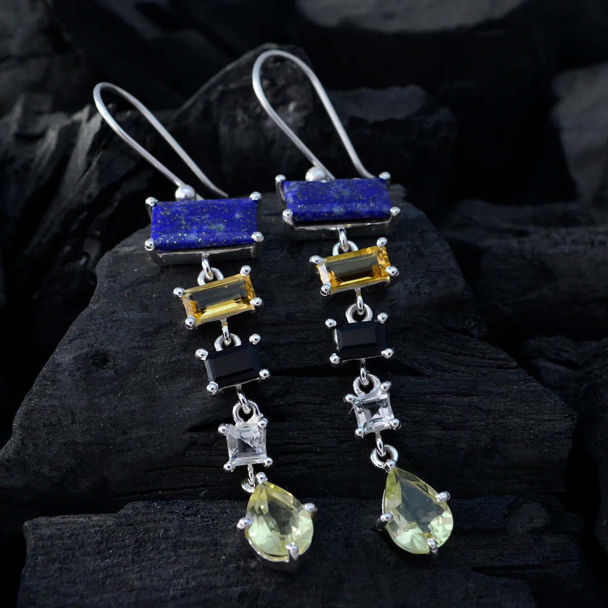 Multi Middle Eastern Ana multiple Dangle multicolor 92.5 Silver Earring - Image 2