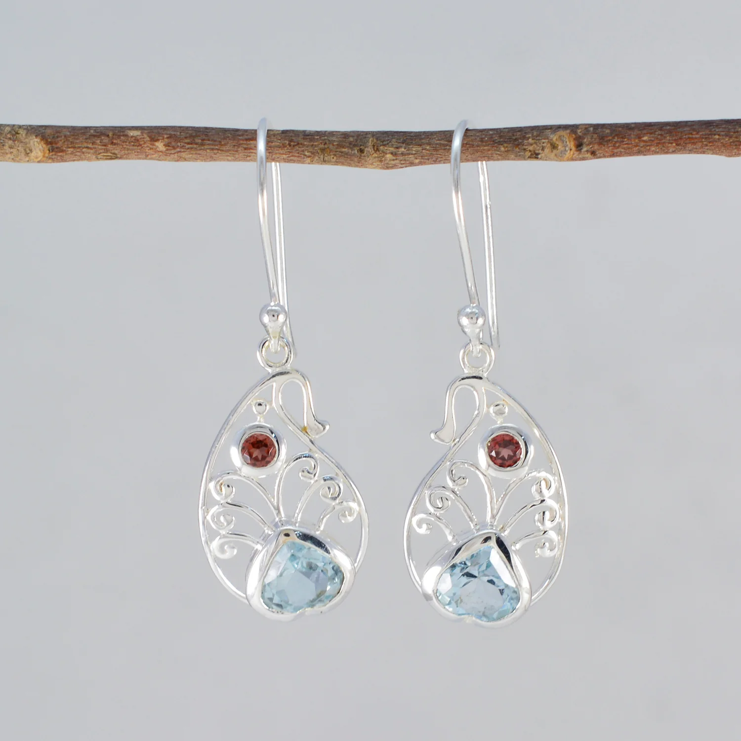Multi Middle Eastern Freya multiple Dangle multicolor Silver Earring - Image 2