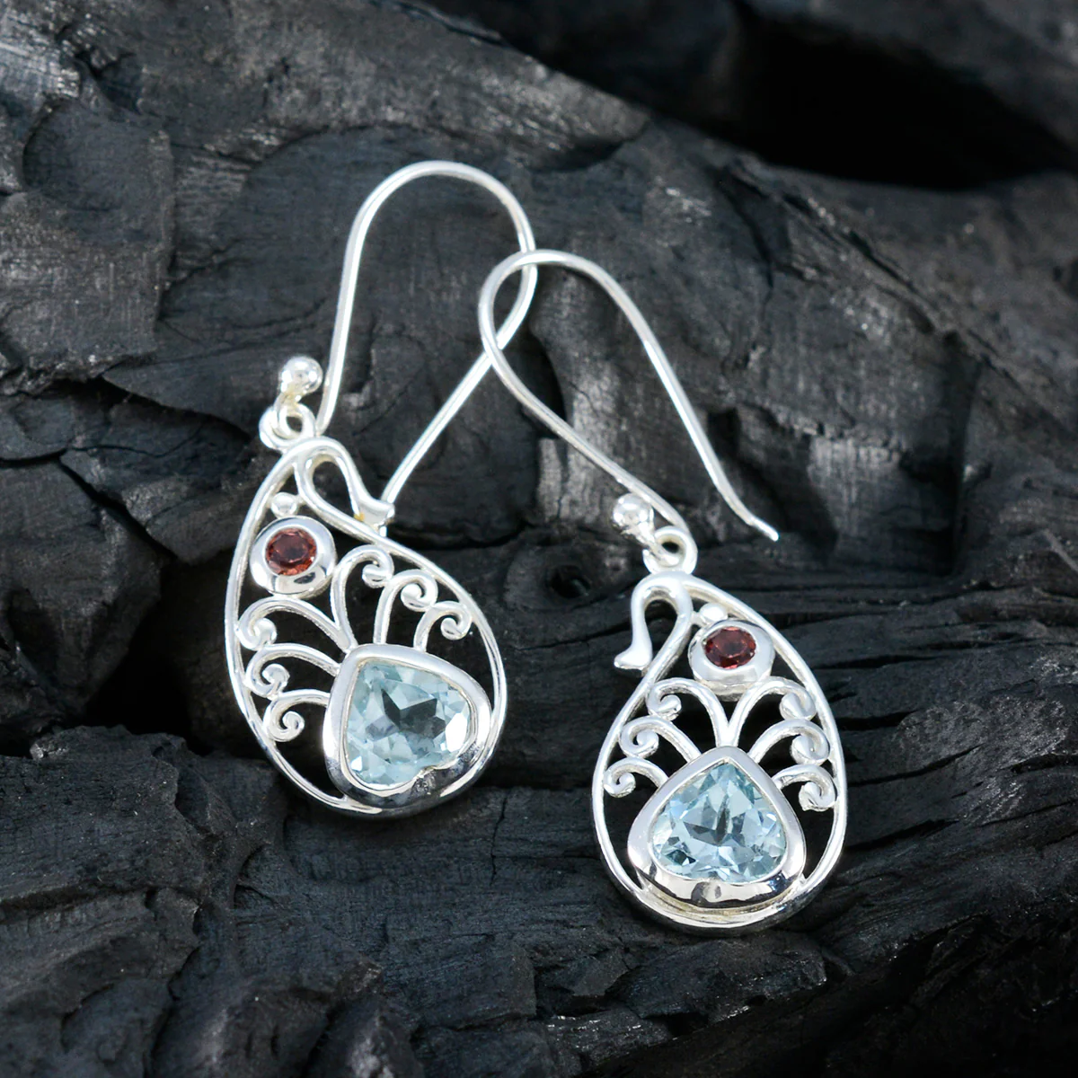 Multi Middle Eastern Freya multiple Dangle multicolor Silver Earring - Image 4