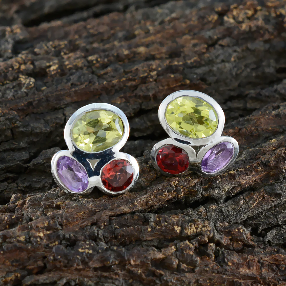 Multi Middle Eastern Isabel multiple Stud multicolor Silver Earring - Image 3