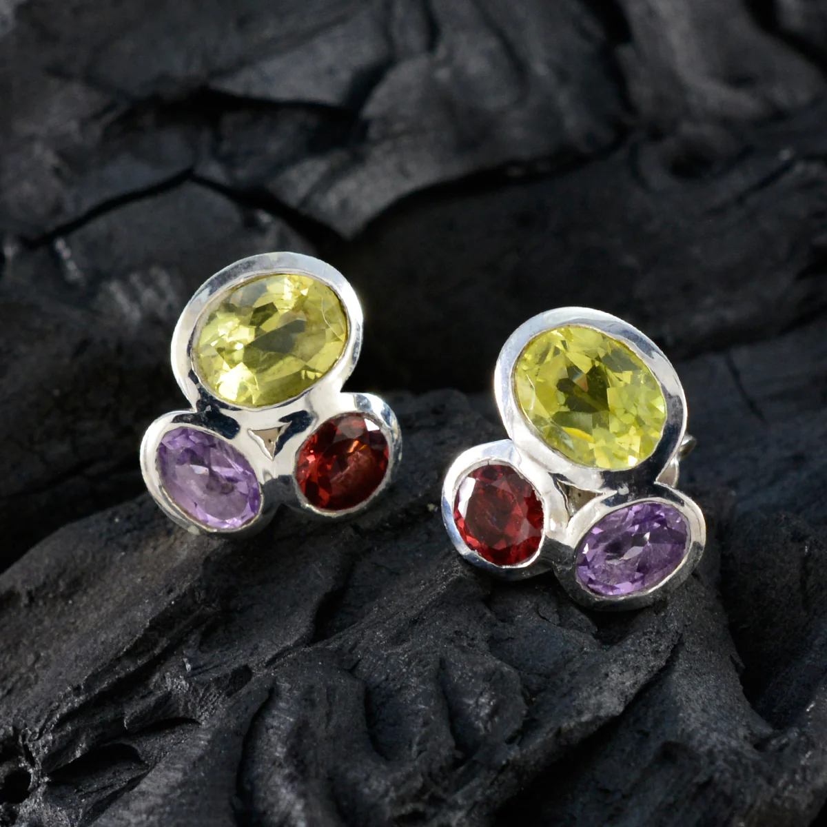 Multi Middle Eastern Isabel multiple Stud multicolor Silver Earring - Image 4